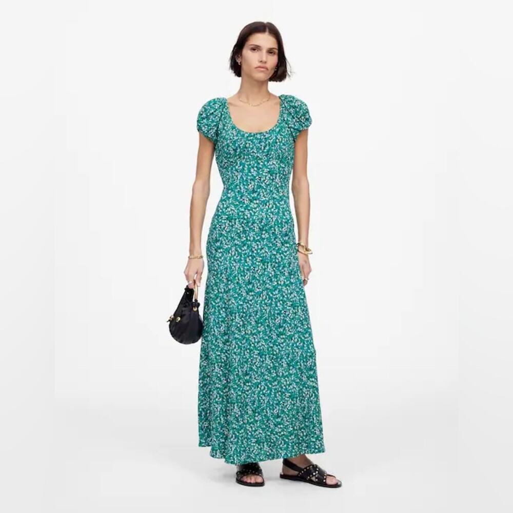 Madewell Green Floral Scoop Neck Puff Sleeve Maxi Dress Women’s 12